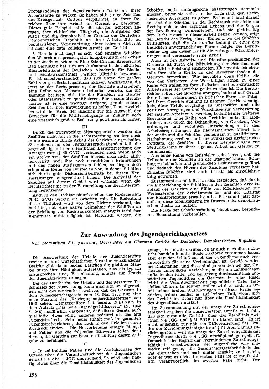 Neue Justiz (NJ), Zeitschrift für Recht und Rechtswissenschaft [Deutsche Demokratische Republik (DDR)], 7. Jahrgang 1953, Seite 194 (NJ DDR 1953, S. 194)