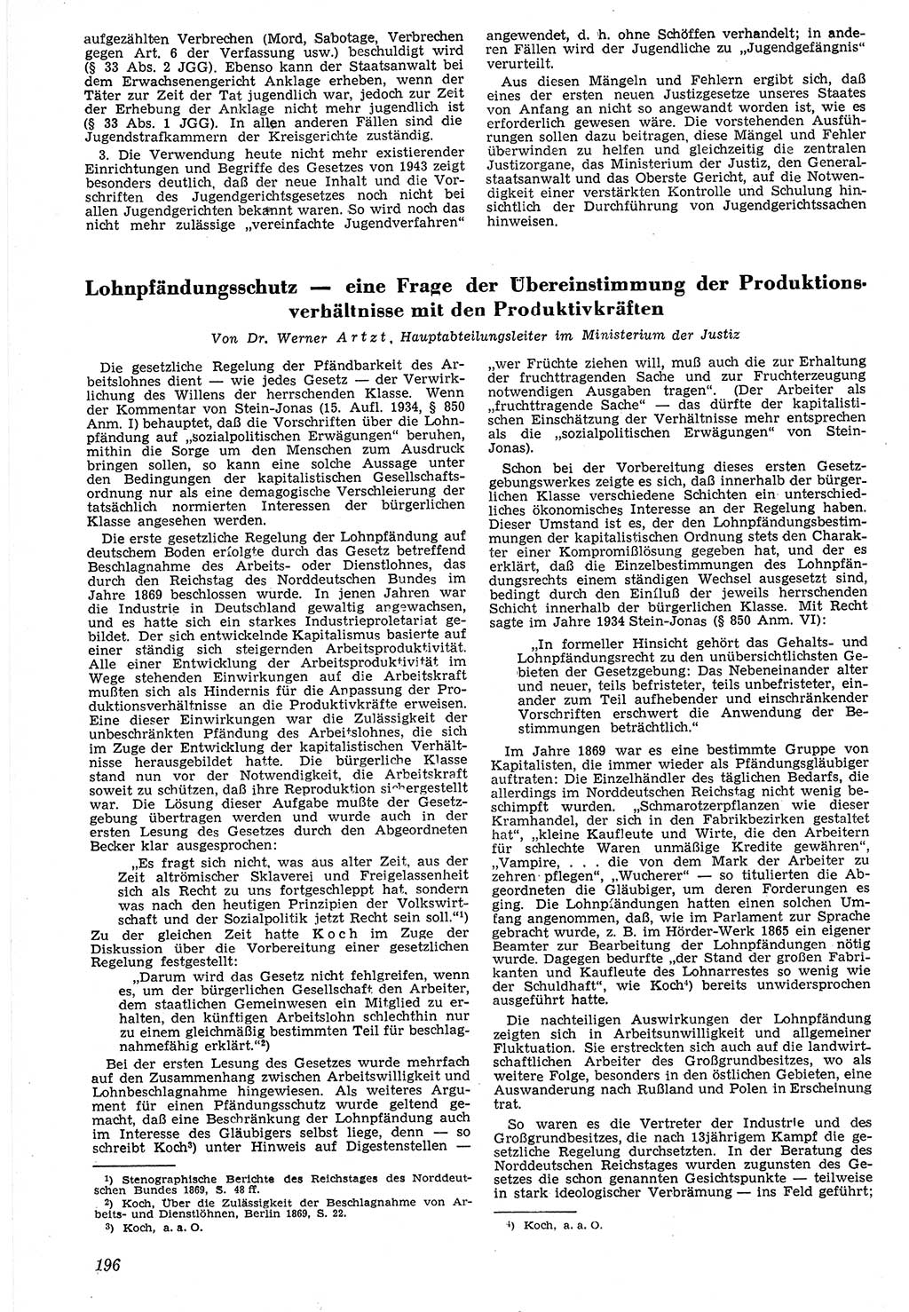 Neue Justiz (NJ), Zeitschrift für Recht und Rechtswissenschaft [Deutsche Demokratische Republik (DDR)], 7. Jahrgang 1953, Seite 196 (NJ DDR 1953, S. 196)