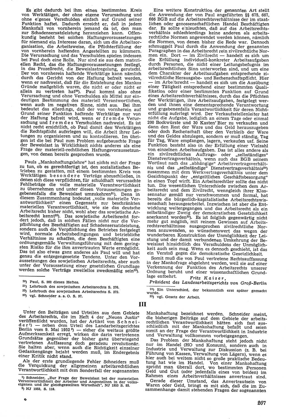 Neue Justiz (NJ), Zeitschrift für Recht und Rechtswissenschaft [Deutsche Demokratische Republik (DDR)], 7. Jahrgang 1953, Seite 207 (NJ DDR 1953, S. 207)