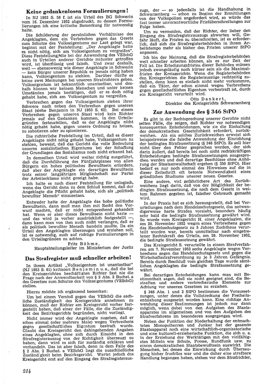Neue Justiz (NJ), Zeitschrift für Recht und Rechtswissenschaft [Deutsche Demokratische Republik (DDR)], 7. Jahrgang 1953, Seite 214 (NJ DDR 1953, S. 214)