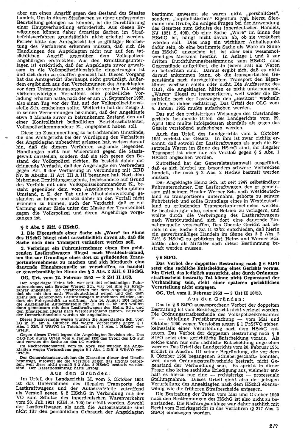 Neue Justiz (NJ), Zeitschrift für Recht und Rechtswissenschaft [Deutsche Demokratische Republik (DDR)], 7. Jahrgang 1953, Seite 217 (NJ DDR 1953, S. 217)