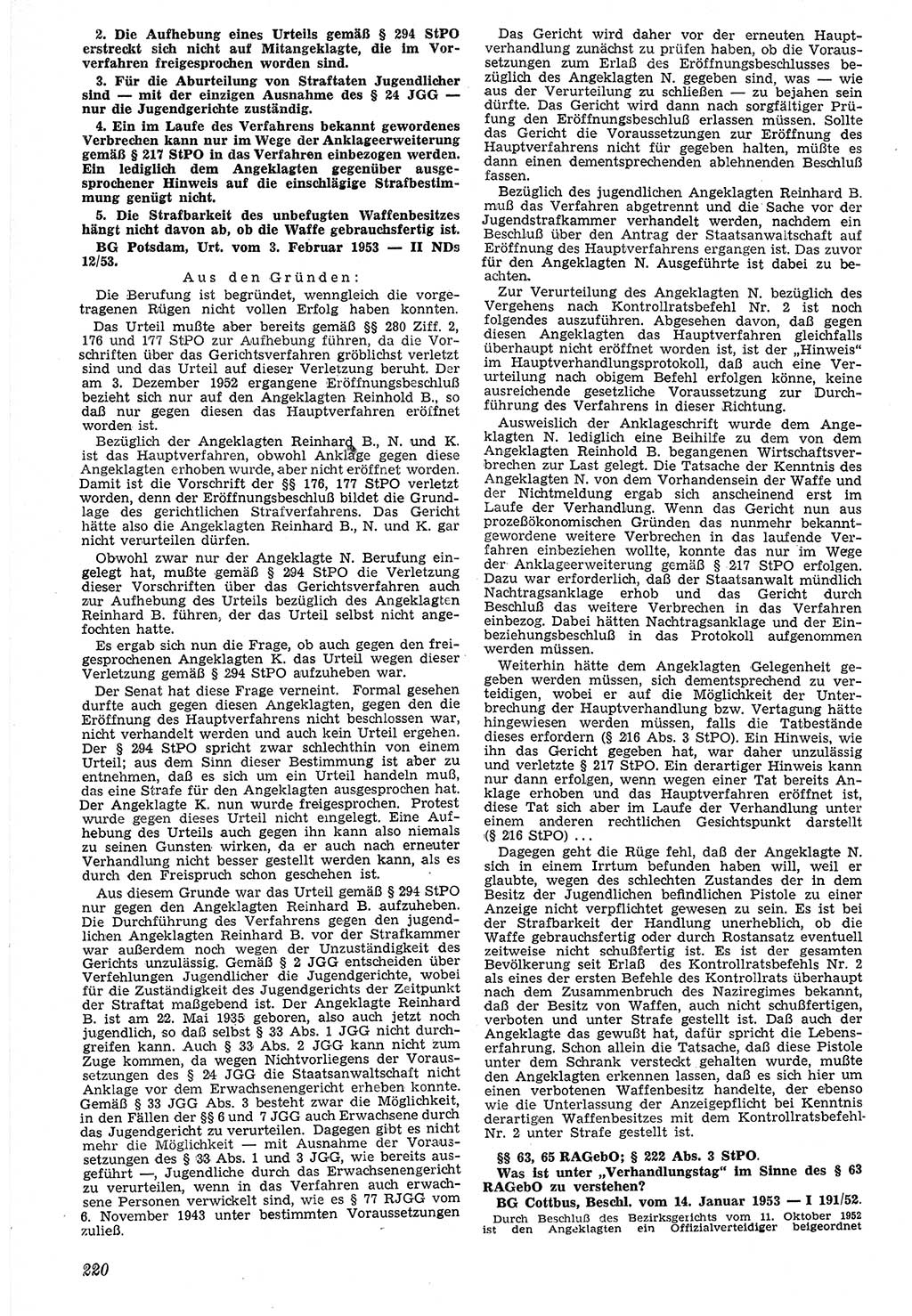 Neue Justiz (NJ), Zeitschrift für Recht und Rechtswissenschaft [Deutsche Demokratische Republik (DDR)], 7. Jahrgang 1953, Seite 220 (NJ DDR 1953, S. 220)