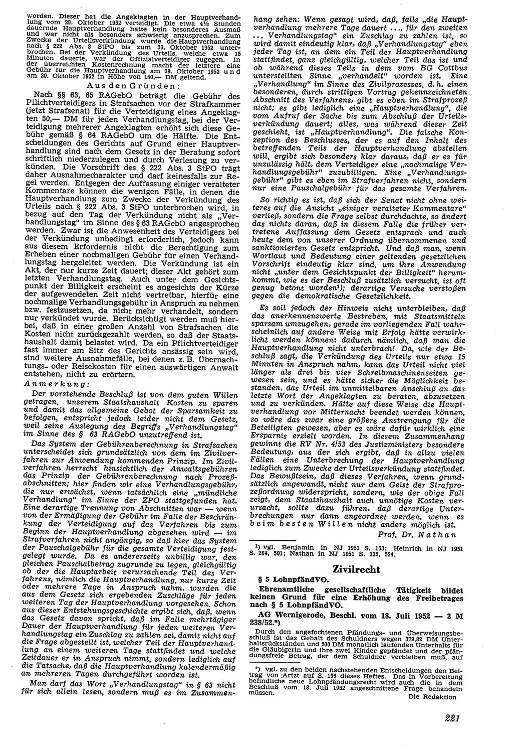 Neue Justiz (NJ), Zeitschrift für Recht und Rechtswissenschaft [Deutsche Demokratische Republik (DDR)], 7. Jahrgang 1953, Seite 221 (NJ DDR 1953, S. 221)