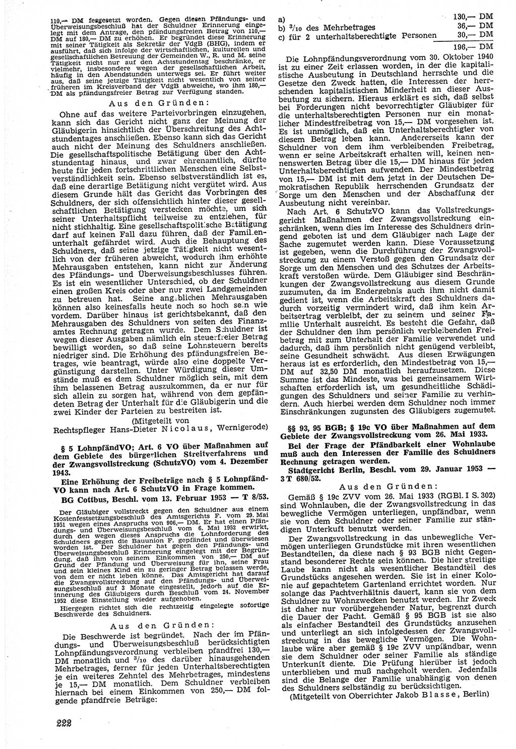 Neue Justiz (NJ), Zeitschrift für Recht und Rechtswissenschaft [Deutsche Demokratische Republik (DDR)], 7. Jahrgang 1953, Seite 222 (NJ DDR 1953, S. 222)