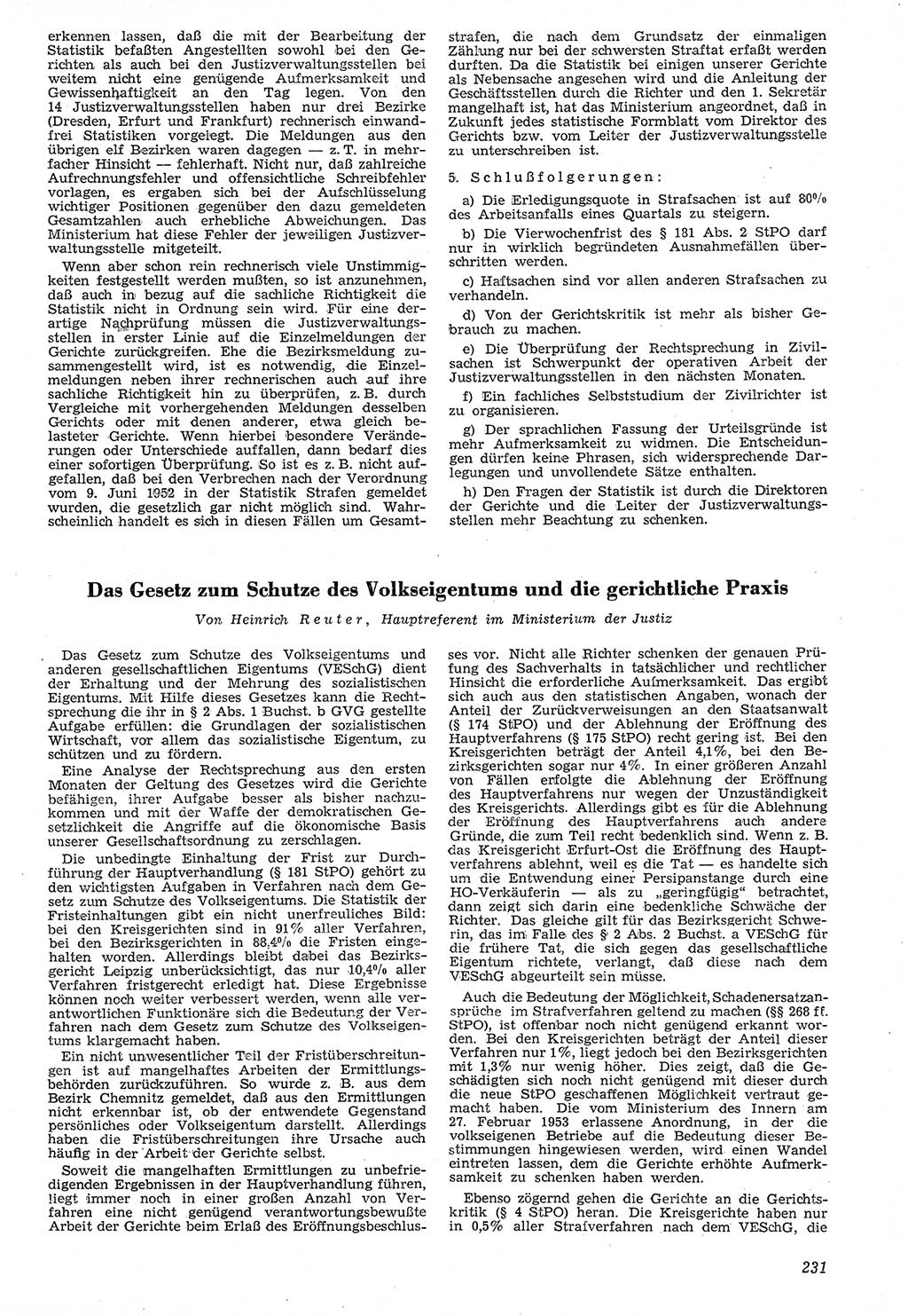 Neue Justiz (NJ), Zeitschrift für Recht und Rechtswissenschaft [Deutsche Demokratische Republik (DDR)], 7. Jahrgang 1953, Seite 231 (NJ DDR 1953, S. 231)