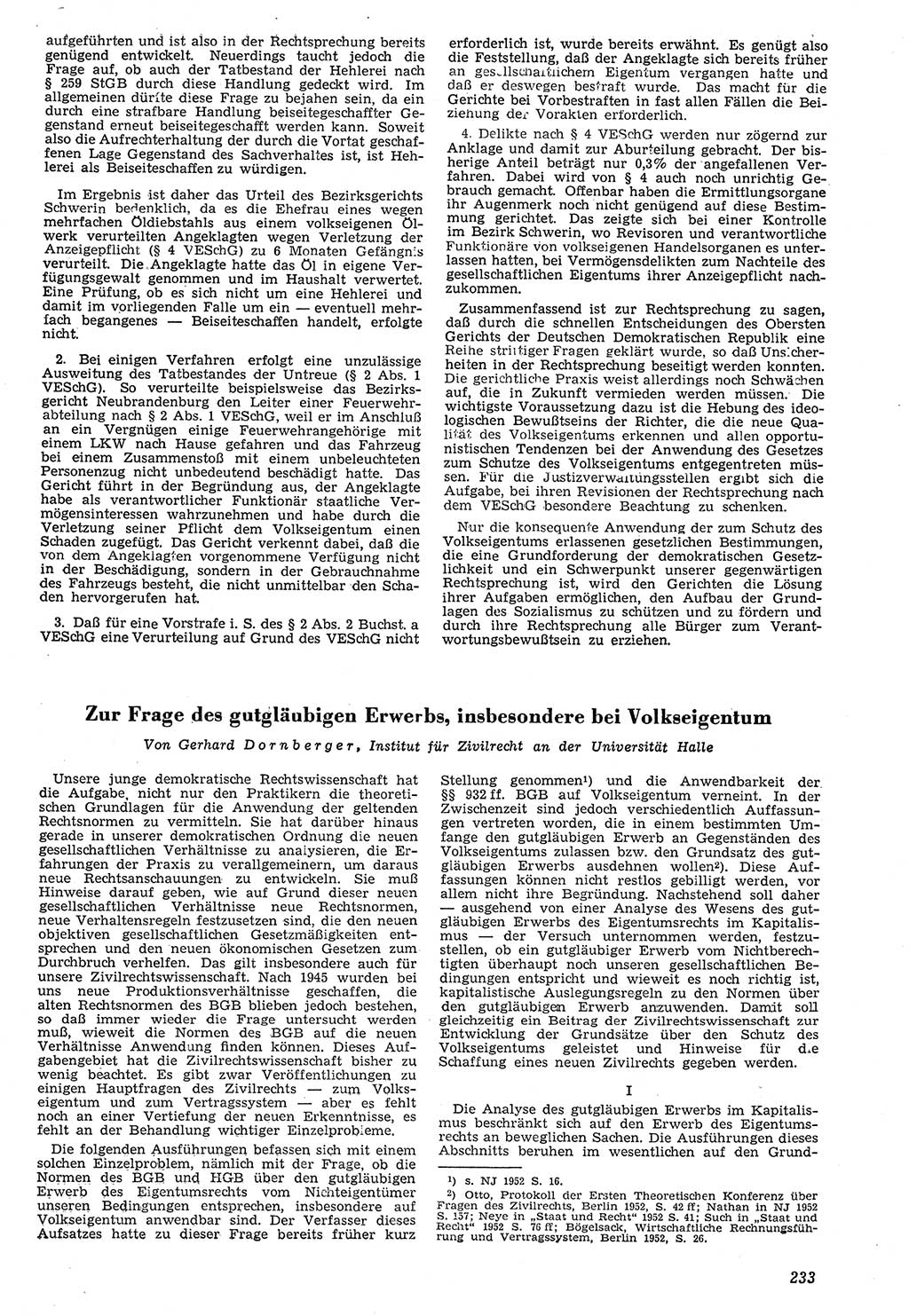 Neue Justiz (NJ), Zeitschrift für Recht und Rechtswissenschaft [Deutsche Demokratische Republik (DDR)], 7. Jahrgang 1953, Seite 233 (NJ DDR 1953, S. 233)