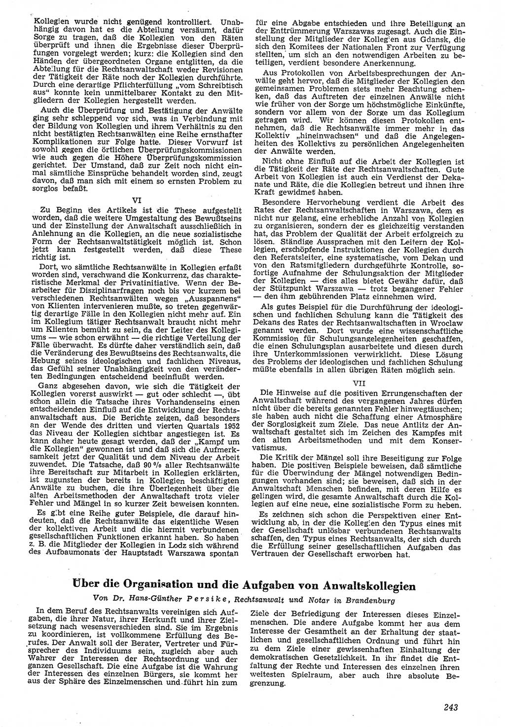 Neue Justiz (NJ), Zeitschrift für Recht und Rechtswissenschaft [Deutsche Demokratische Republik (DDR)], 7. Jahrgang 1953, Seite 243 (NJ DDR 1953, S. 243)