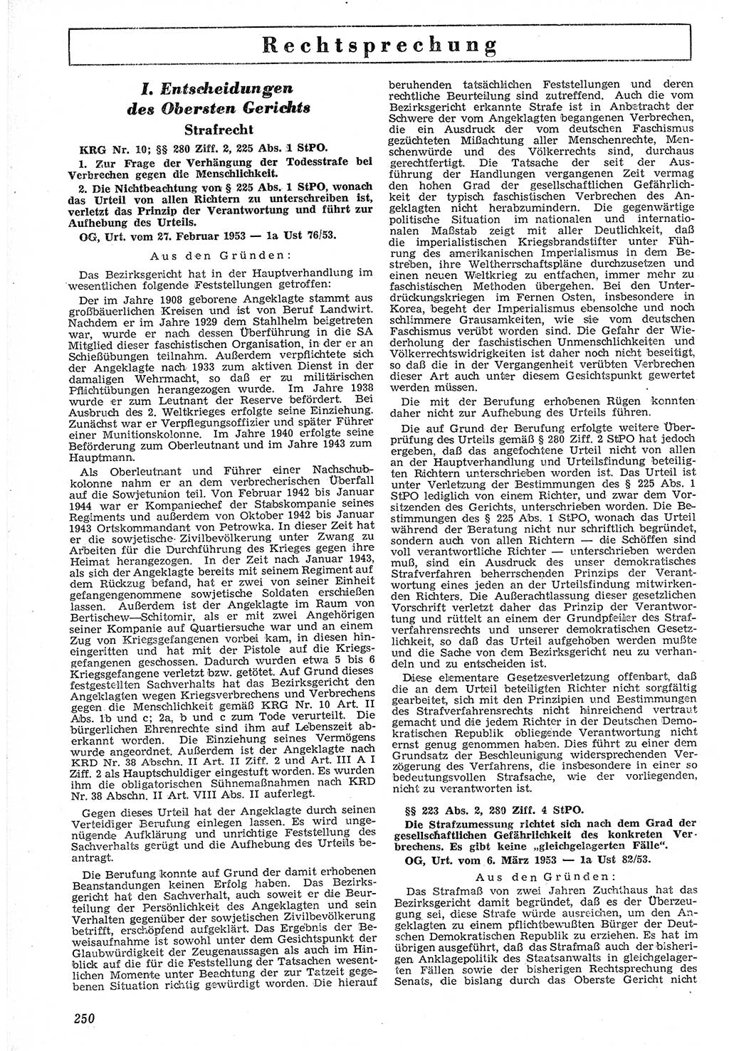 Neue Justiz (NJ), Zeitschrift für Recht und Rechtswissenschaft [Deutsche Demokratische Republik (DDR)], 7. Jahrgang 1953, Seite 250 (NJ DDR 1953, S. 250)