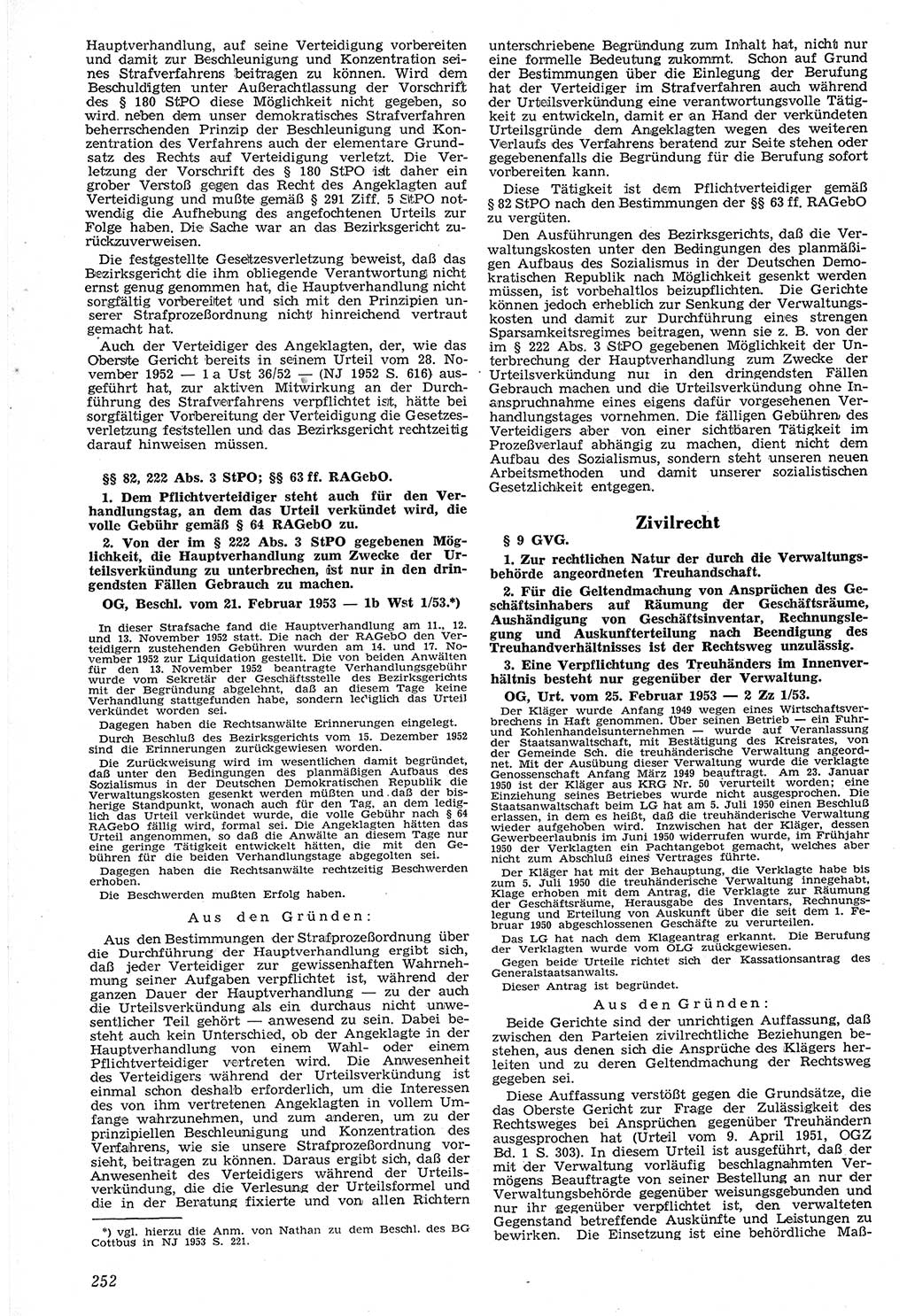 Neue Justiz (NJ), Zeitschrift für Recht und Rechtswissenschaft [Deutsche Demokratische Republik (DDR)], 7. Jahrgang 1953, Seite 252 (NJ DDR 1953, S. 252)