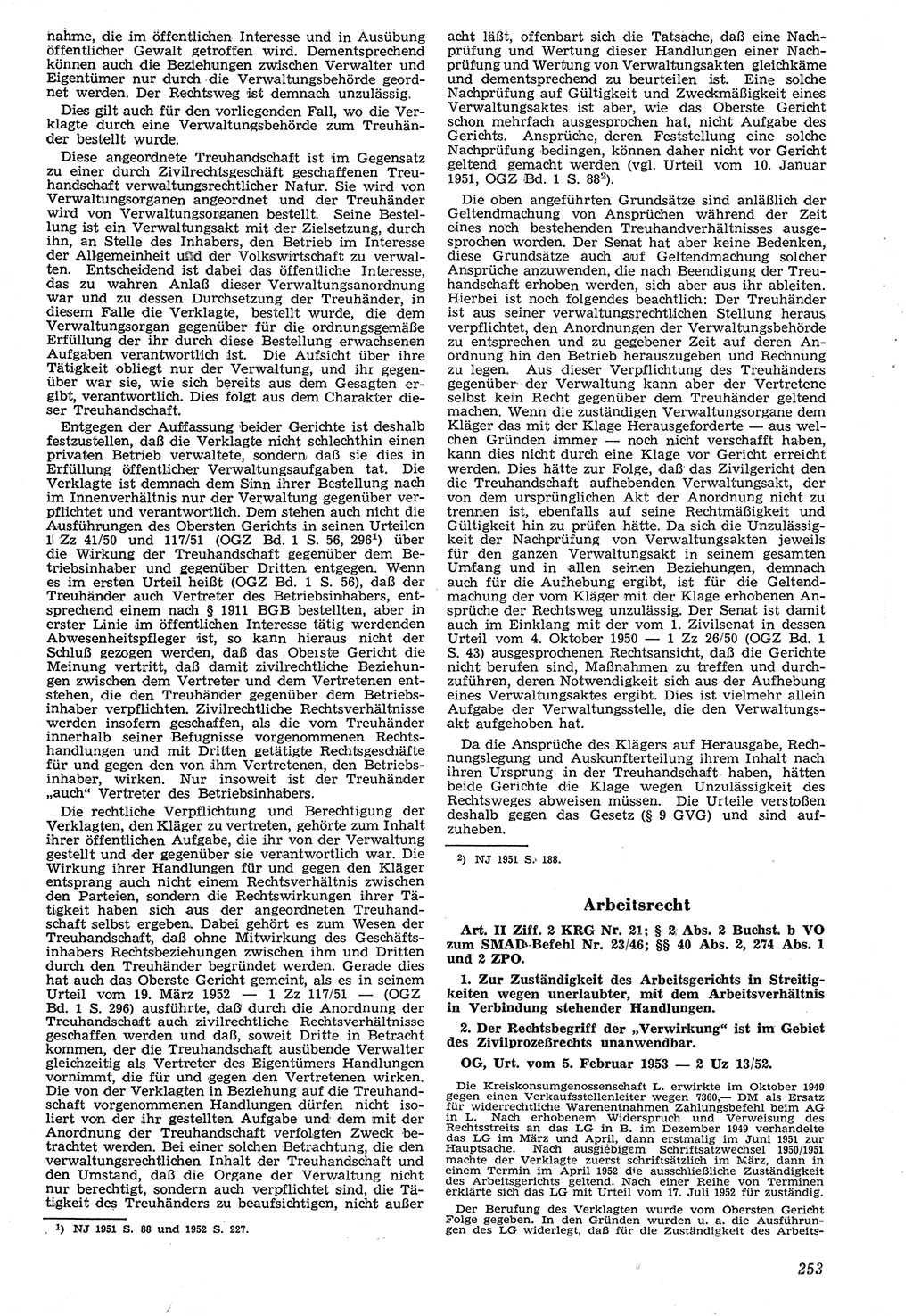 Neue Justiz (NJ), Zeitschrift für Recht und Rechtswissenschaft [Deutsche Demokratische Republik (DDR)], 7. Jahrgang 1953, Seite 253 (NJ DDR 1953, S. 253)