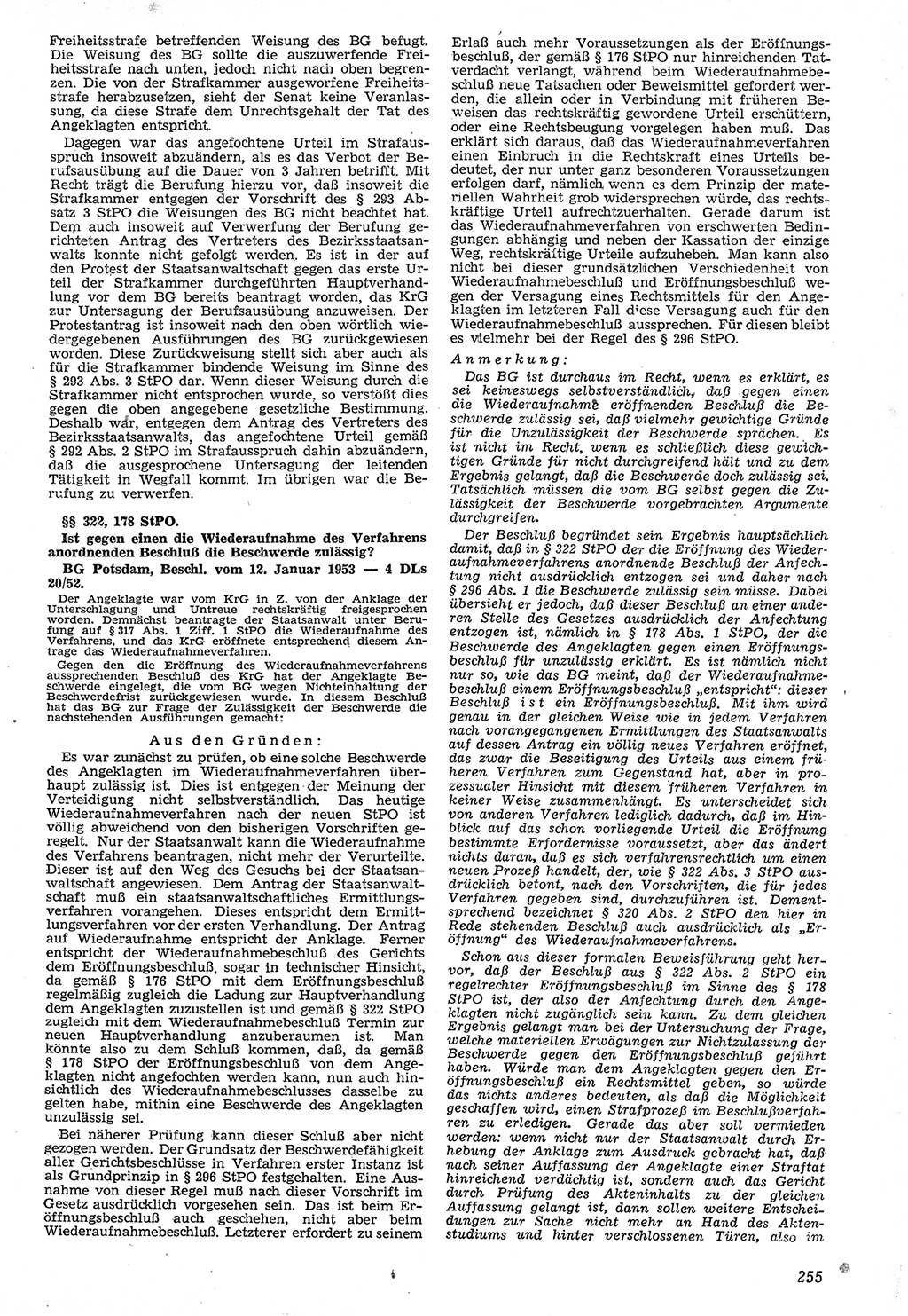 Neue Justiz (NJ), Zeitschrift für Recht und Rechtswissenschaft [Deutsche Demokratische Republik (DDR)], 7. Jahrgang 1953, Seite 255 (NJ DDR 1953, S. 255)