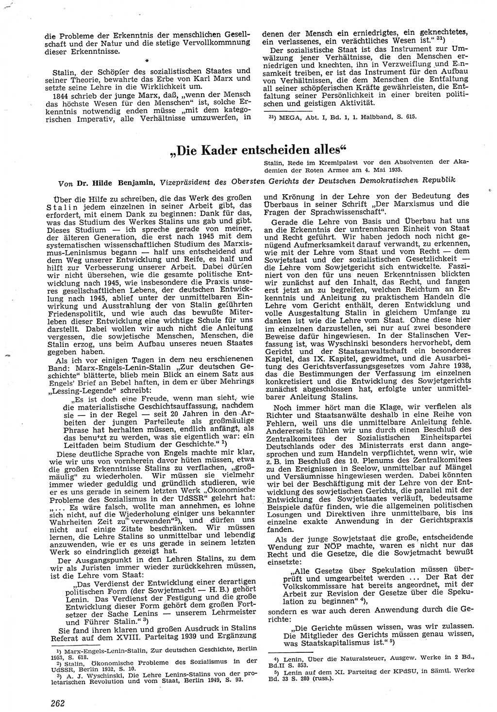 Neue Justiz (NJ), Zeitschrift für Recht und Rechtswissenschaft [Deutsche Demokratische Republik (DDR)], 7. Jahrgang 1953, Seite 262 (NJ DDR 1953, S. 262)