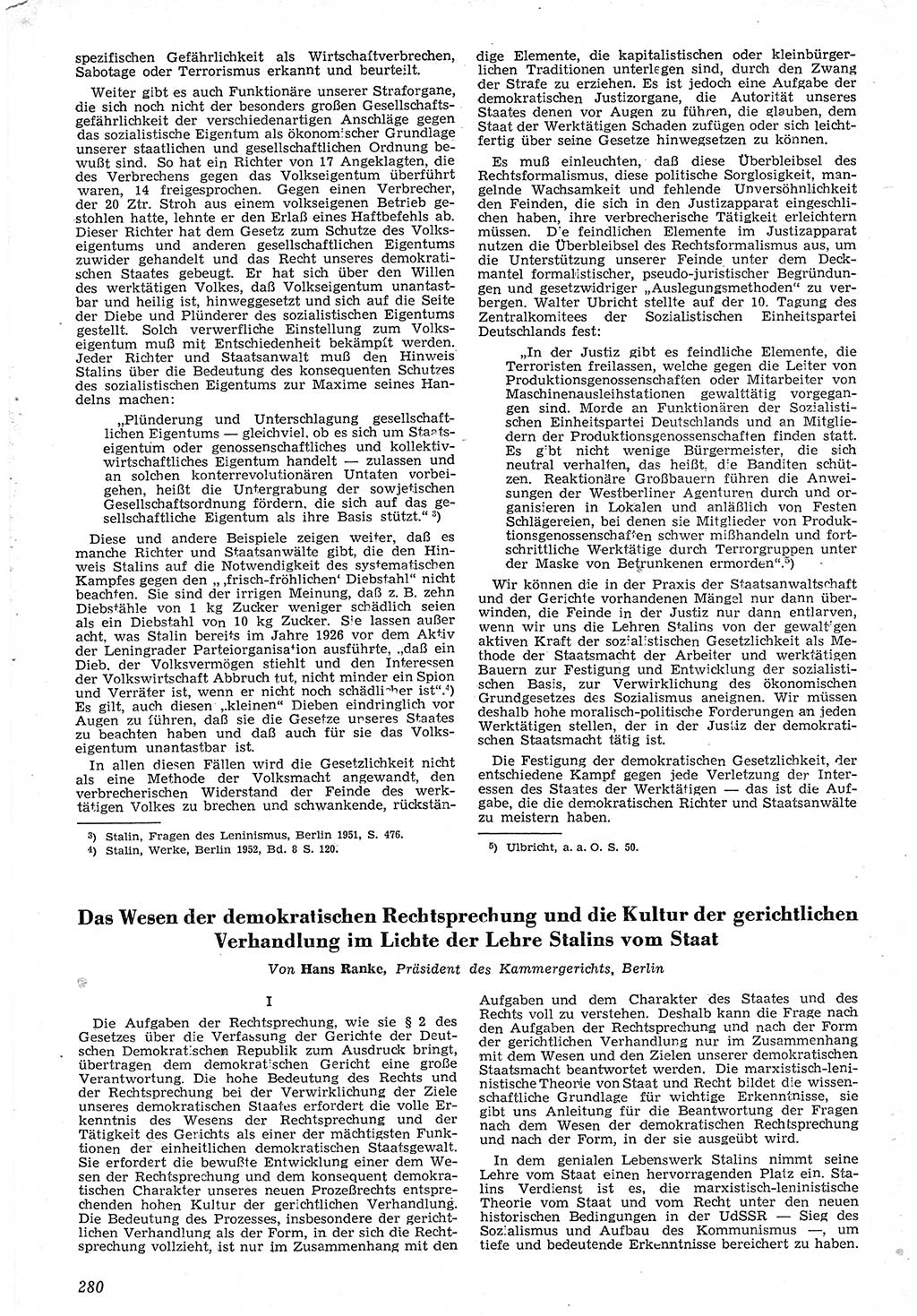 Neue Justiz (NJ), Zeitschrift für Recht und Rechtswissenschaft [Deutsche Demokratische Republik (DDR)], 7. Jahrgang 1953, Seite 280 (NJ DDR 1953, S. 280)