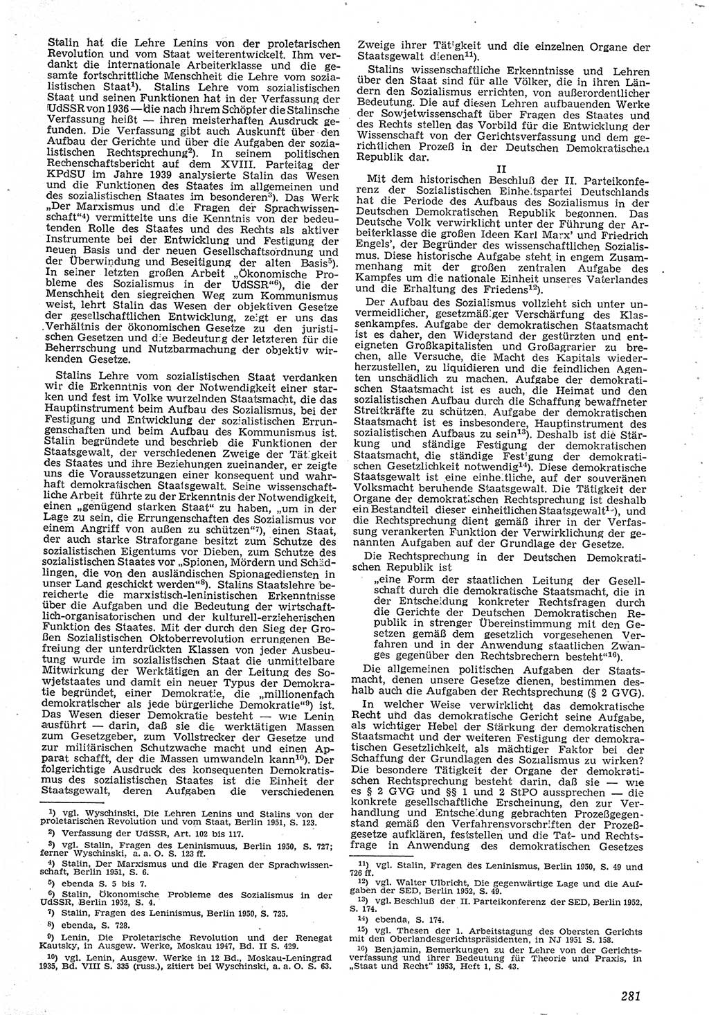 Neue Justiz (NJ), Zeitschrift für Recht und Rechtswissenschaft [Deutsche Demokratische Republik (DDR)], 7. Jahrgang 1953, Seite 281 (NJ DDR 1953, S. 281)