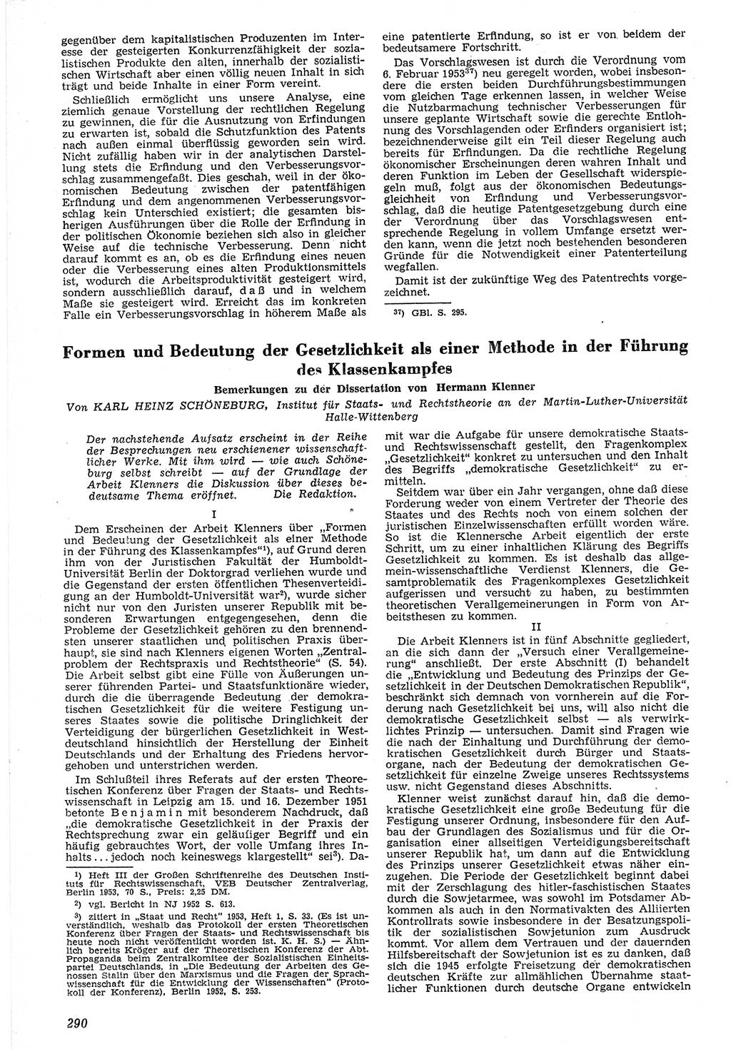 Neue Justiz (NJ), Zeitschrift für Recht und Rechtswissenschaft [Deutsche Demokratische Republik (DDR)], 7. Jahrgang 1953, Seite 290 (NJ DDR 1953, S. 290)