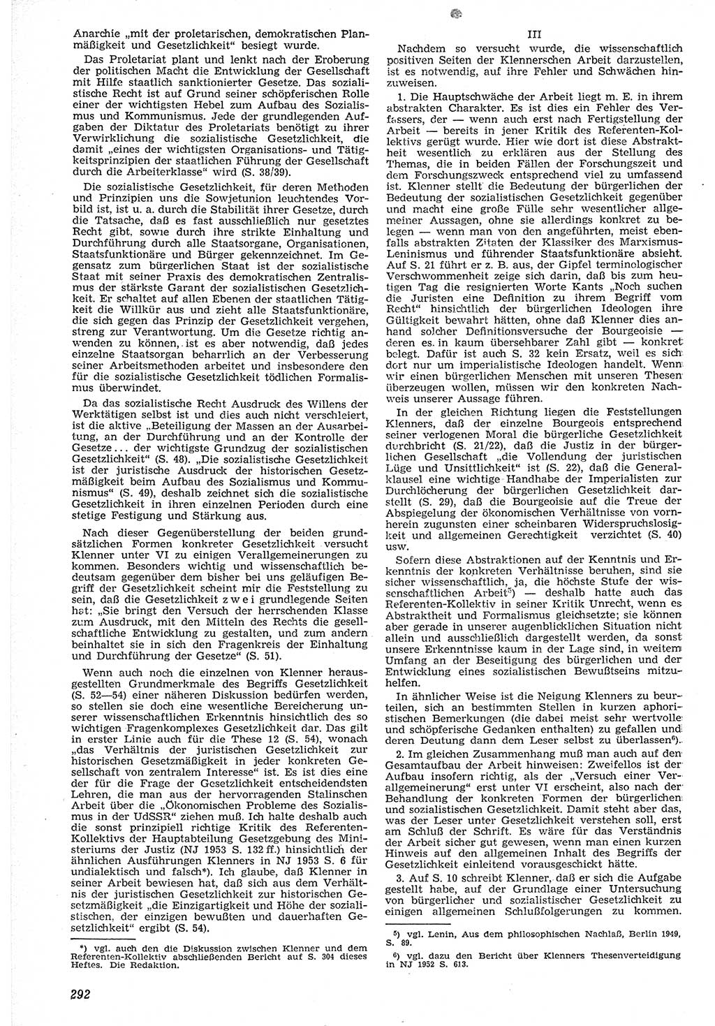 Neue Justiz (NJ), Zeitschrift für Recht und Rechtswissenschaft [Deutsche Demokratische Republik (DDR)], 7. Jahrgang 1953, Seite 292 (NJ DDR 1953, S. 292)