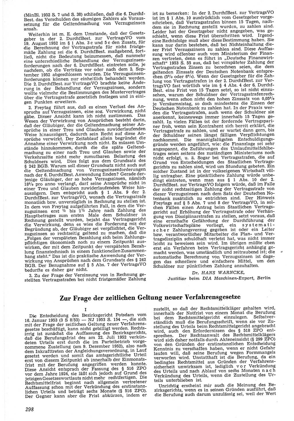 Neue Justiz (NJ), Zeitschrift für Recht und Rechtswissenschaft [Deutsche Demokratische Republik (DDR)], 7. Jahrgang 1953, Seite 298 (NJ DDR 1953, S. 298)