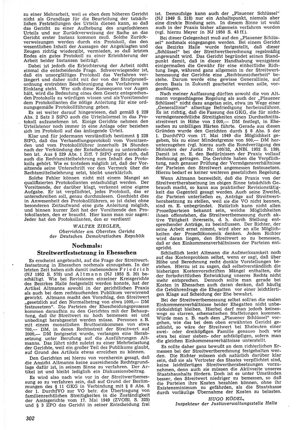 Neue Justiz (NJ), Zeitschrift für Recht und Rechtswissenschaft [Deutsche Demokratische Republik (DDR)], 7. Jahrgang 1953, Seite 302 (NJ DDR 1953, S. 302)