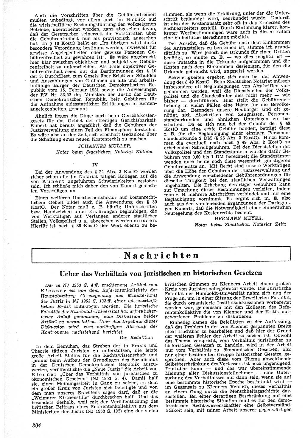 Neue Justiz (NJ), Zeitschrift für Recht und Rechtswissenschaft [Deutsche Demokratische Republik (DDR)], 7. Jahrgang 1953, Seite 304 (NJ DDR 1953, S. 304)