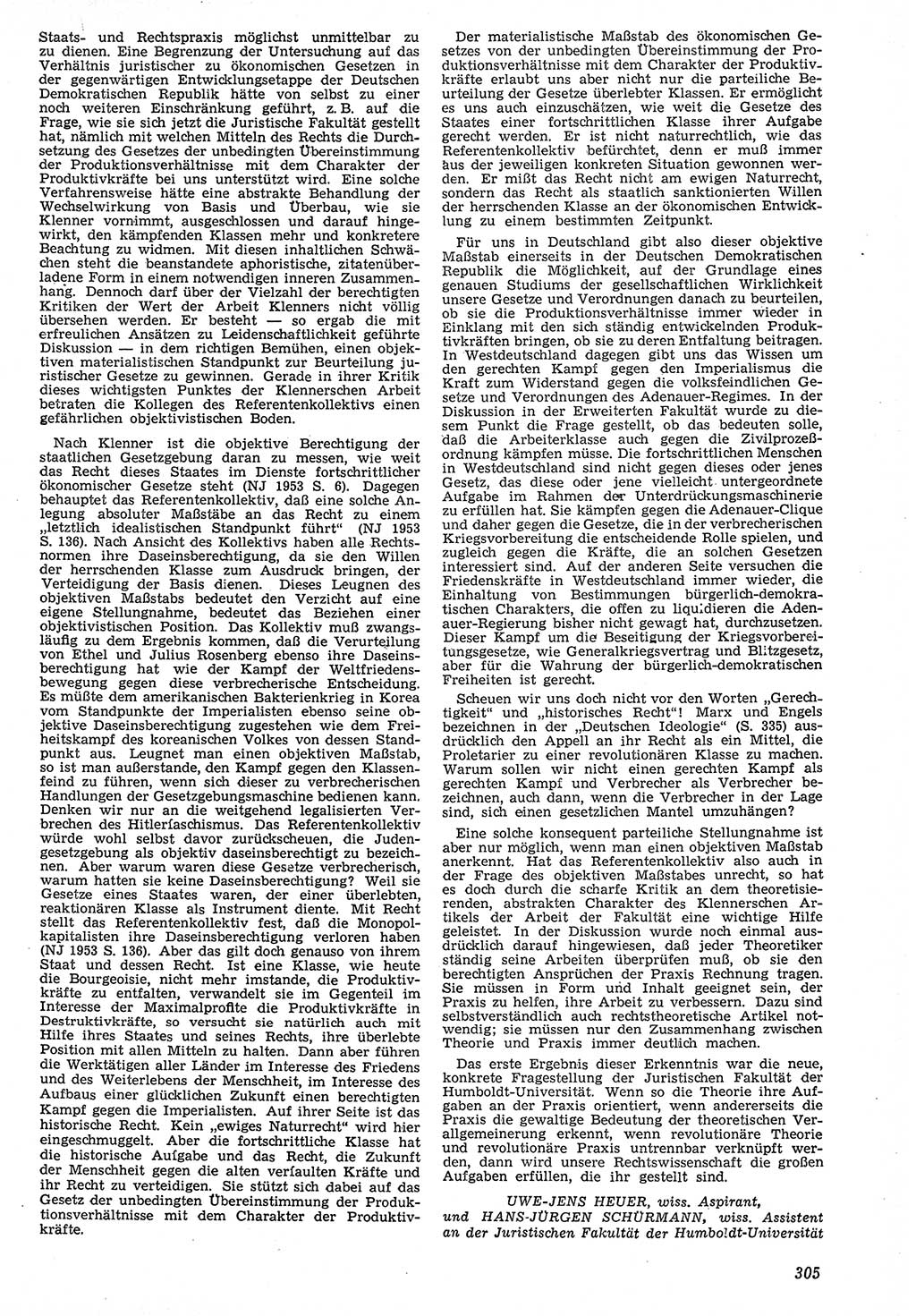Neue Justiz (NJ), Zeitschrift für Recht und Rechtswissenschaft [Deutsche Demokratische Republik (DDR)], 7. Jahrgang 1953, Seite 305 (NJ DDR 1953, S. 305)