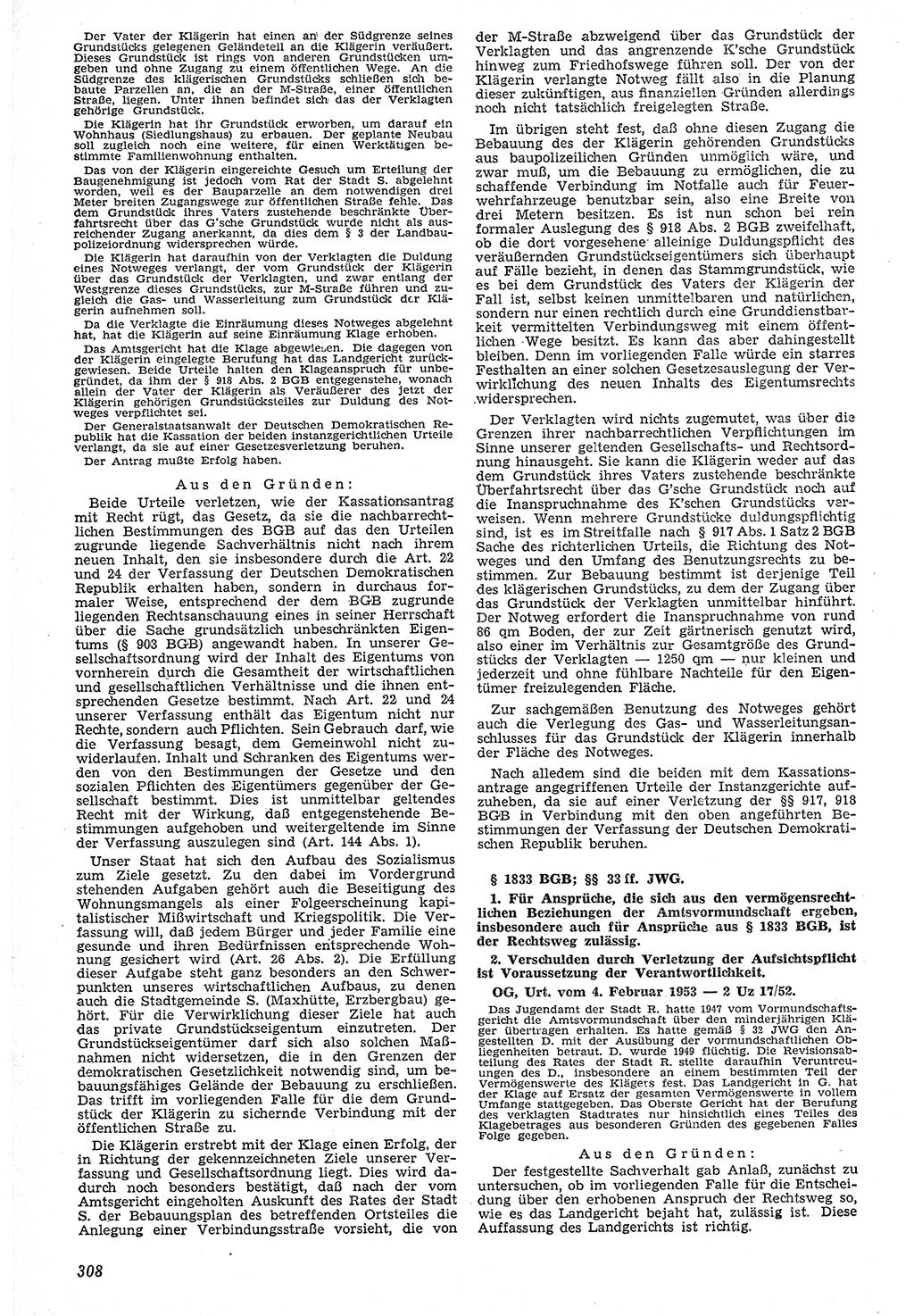 Neue Justiz (NJ), Zeitschrift für Recht und Rechtswissenschaft [Deutsche Demokratische Republik (DDR)], 7. Jahrgang 1953, Seite 308 (NJ DDR 1953, S. 308)