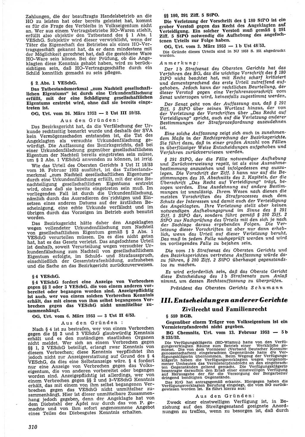 Neue Justiz (NJ), Zeitschrift für Recht und Rechtswissenschaft [Deutsche Demokratische Republik (DDR)], 7. Jahrgang 1953, Seite 310 (NJ DDR 1953, S. 310)
