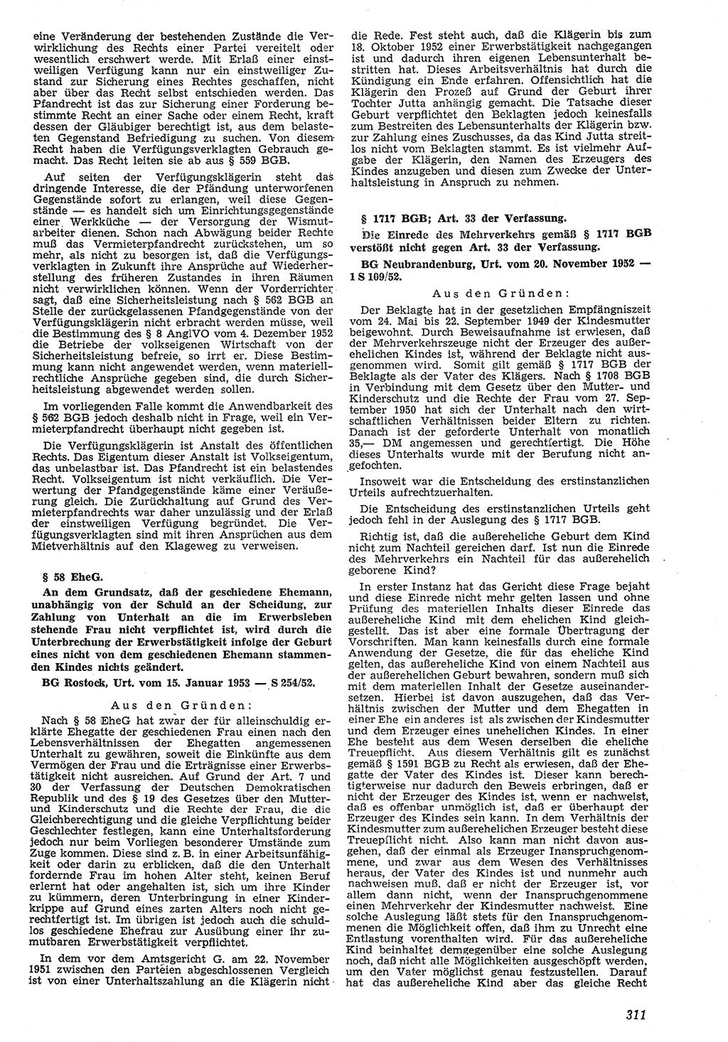 Neue Justiz (NJ), Zeitschrift für Recht und Rechtswissenschaft [Deutsche Demokratische Republik (DDR)], 7. Jahrgang 1953, Seite 311 (NJ DDR 1953, S. 311)