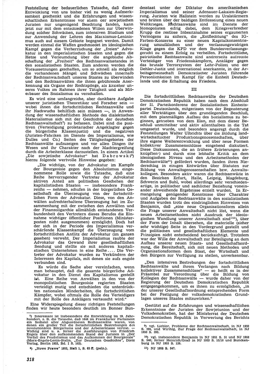 Neue Justiz (NJ), Zeitschrift für Recht und Rechtswissenschaft [Deutsche Demokratische Republik (DDR)], 7. Jahrgang 1953, Seite 318 (NJ DDR 1953, S. 318)