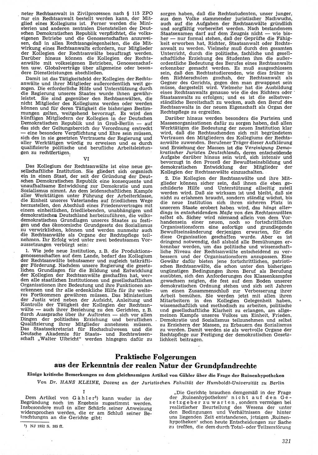 Neue Justiz (NJ), Zeitschrift für Recht und Rechtswissenschaft [Deutsche Demokratische Republik (DDR)], 7. Jahrgang 1953, Seite 321 (NJ DDR 1953, S. 321)