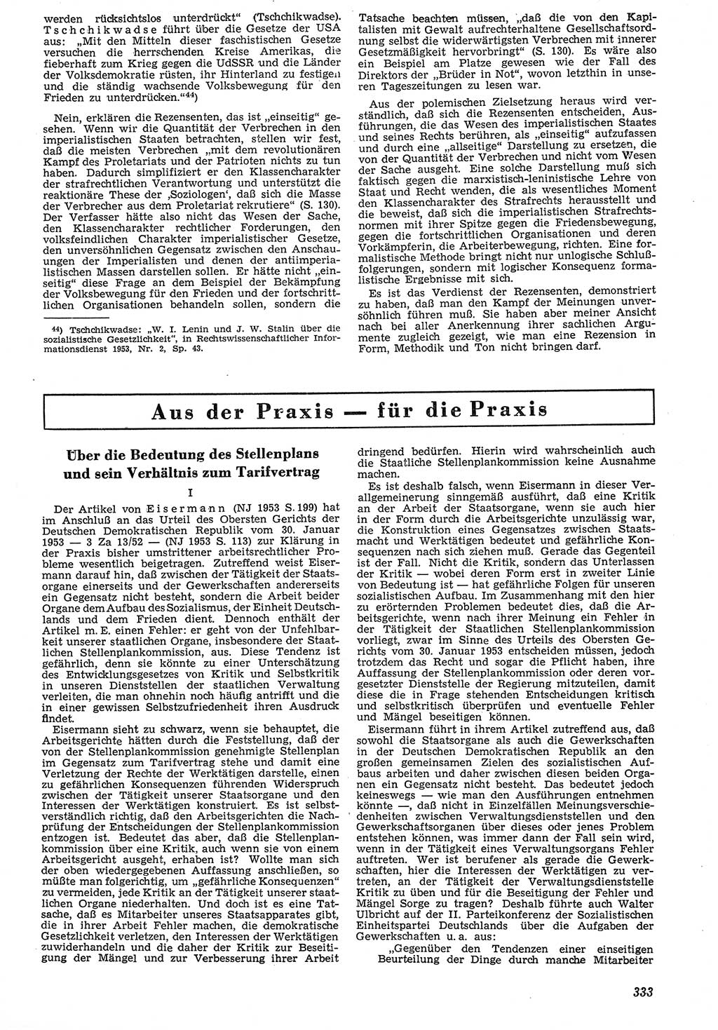Neue Justiz (NJ), Zeitschrift für Recht und Rechtswissenschaft [Deutsche Demokratische Republik (DDR)], 7. Jahrgang 1953, Seite 333 (NJ DDR 1953, S. 333)