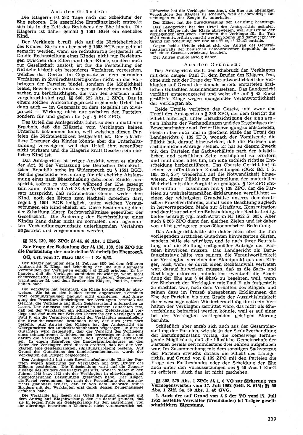 Neue Justiz (NJ), Zeitschrift für Recht und Rechtswissenschaft [Deutsche Demokratische Republik (DDR)], 7. Jahrgang 1953, Seite 339 (NJ DDR 1953, S. 339)