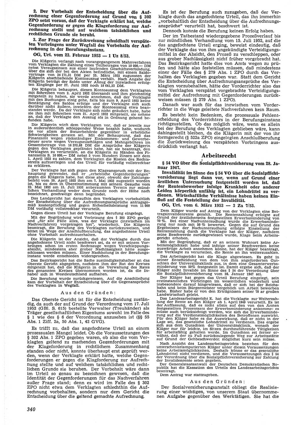 Neue Justiz (NJ), Zeitschrift für Recht und Rechtswissenschaft [Deutsche Demokratische Republik (DDR)], 7. Jahrgang 1953, Seite 340 (NJ DDR 1953, S. 340)