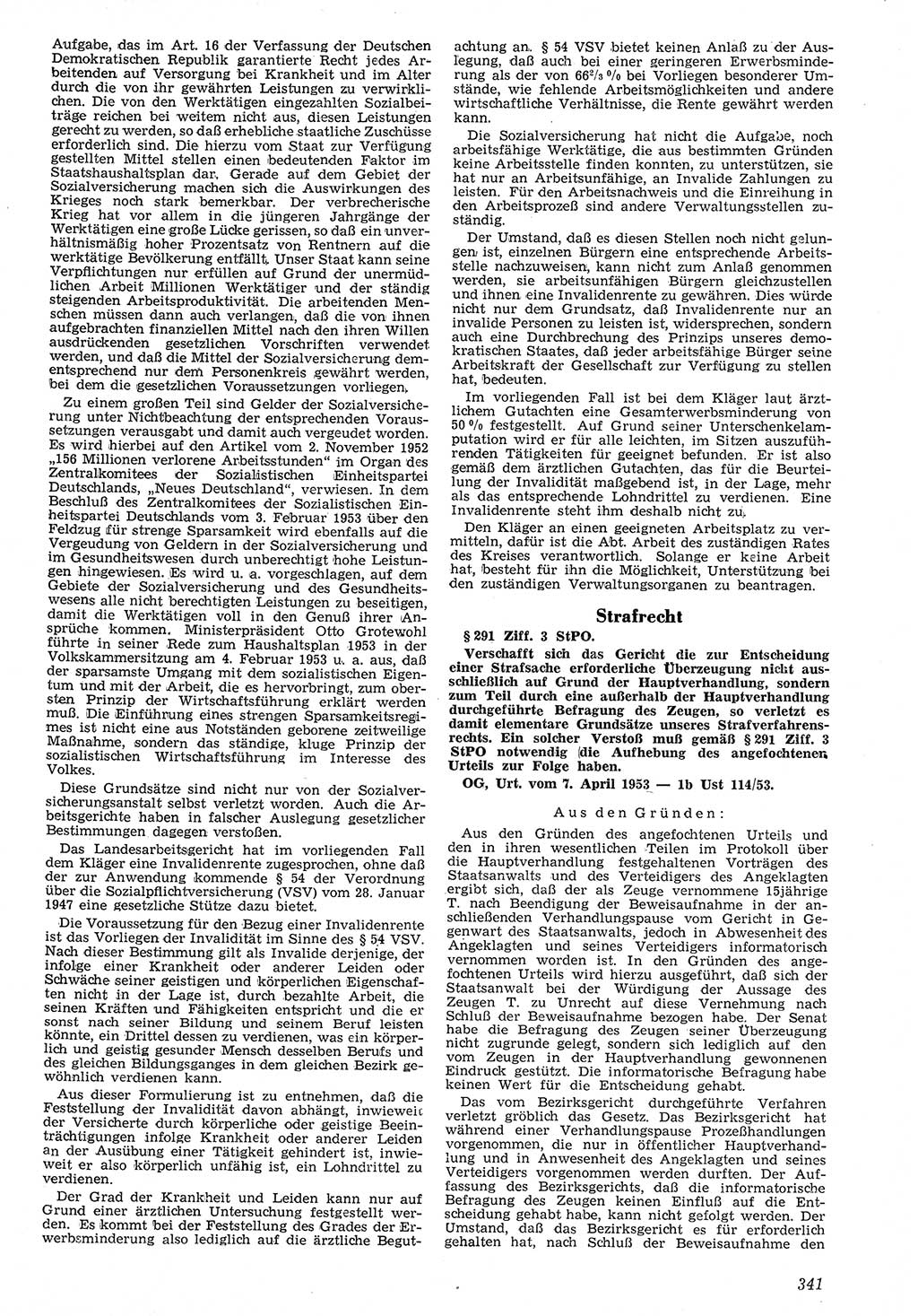 Neue Justiz (NJ), Zeitschrift für Recht und Rechtswissenschaft [Deutsche Demokratische Republik (DDR)], 7. Jahrgang 1953, Seite 341 (NJ DDR 1953, S. 341)