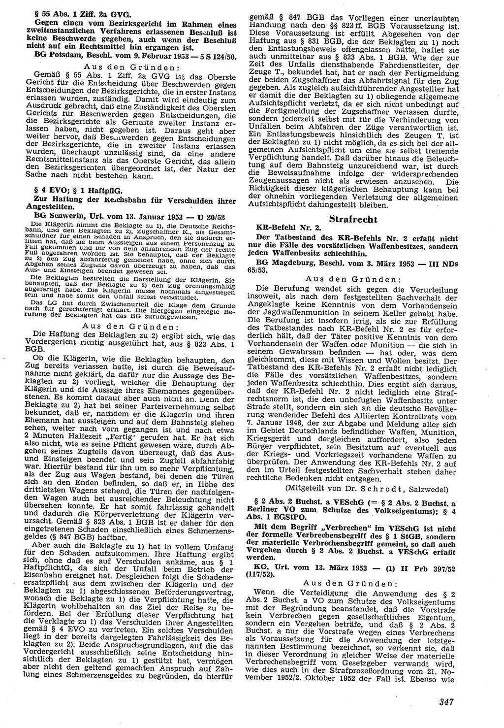 Neue Justiz (NJ), Zeitschrift für Recht und Rechtswissenschaft [Deutsche Demokratische Republik (DDR)], 7. Jahrgang 1953, Seite 347 (NJ DDR 1953, S. 347)