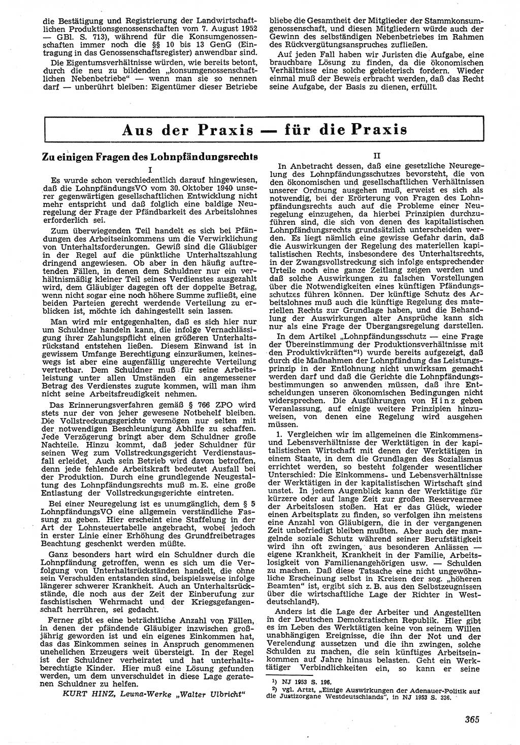 Neue Justiz (NJ), Zeitschrift für Recht und Rechtswissenschaft [Deutsche Demokratische Republik (DDR)], 7. Jahrgang 1953, Seite 365 (NJ DDR 1953, S. 365)
