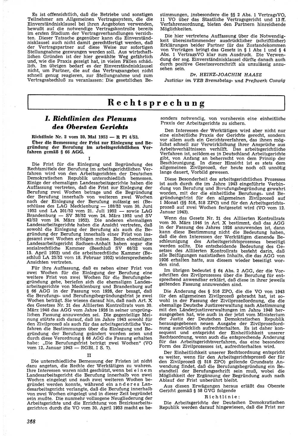 Neue Justiz (NJ), Zeitschrift für Recht und Rechtswissenschaft [Deutsche Demokratische Republik (DDR)], 7. Jahrgang 1953, Seite 368 (NJ DDR 1953, S. 368)