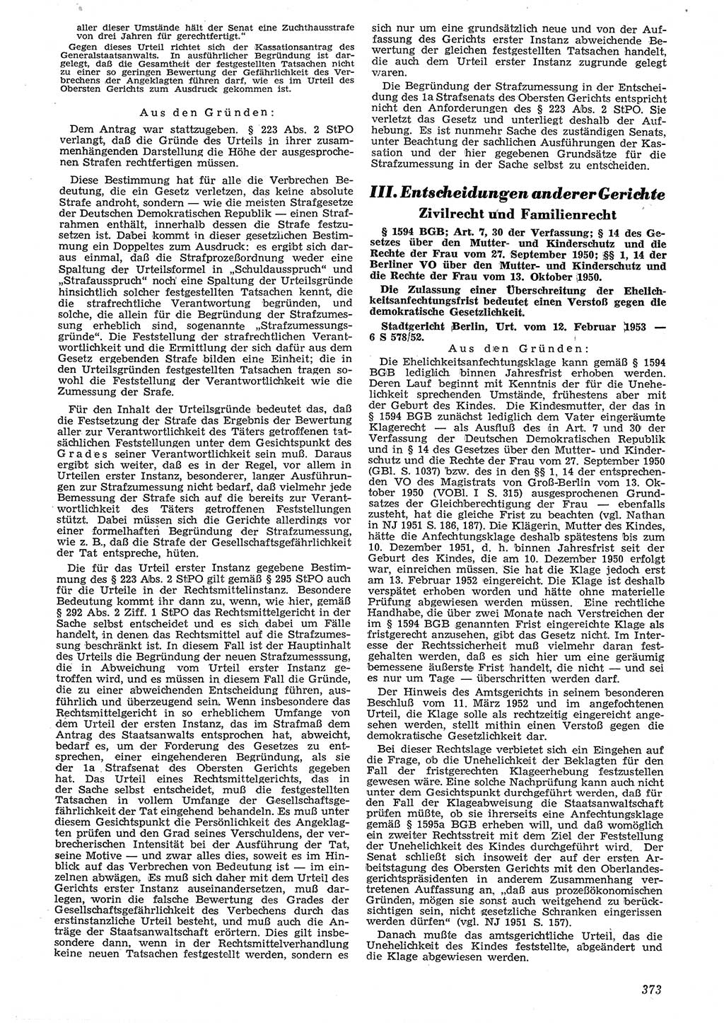 Neue Justiz (NJ), Zeitschrift für Recht und Rechtswissenschaft [Deutsche Demokratische Republik (DDR)], 7. Jahrgang 1953, Seite 373 (NJ DDR 1953, S. 373)