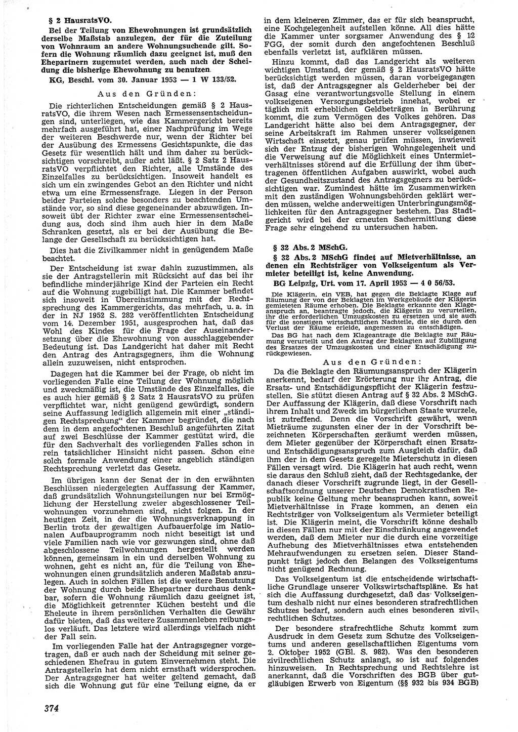Neue Justiz (NJ), Zeitschrift für Recht und Rechtswissenschaft [Deutsche Demokratische Republik (DDR)], 7. Jahrgang 1953, Seite 374 (NJ DDR 1953, S. 374)