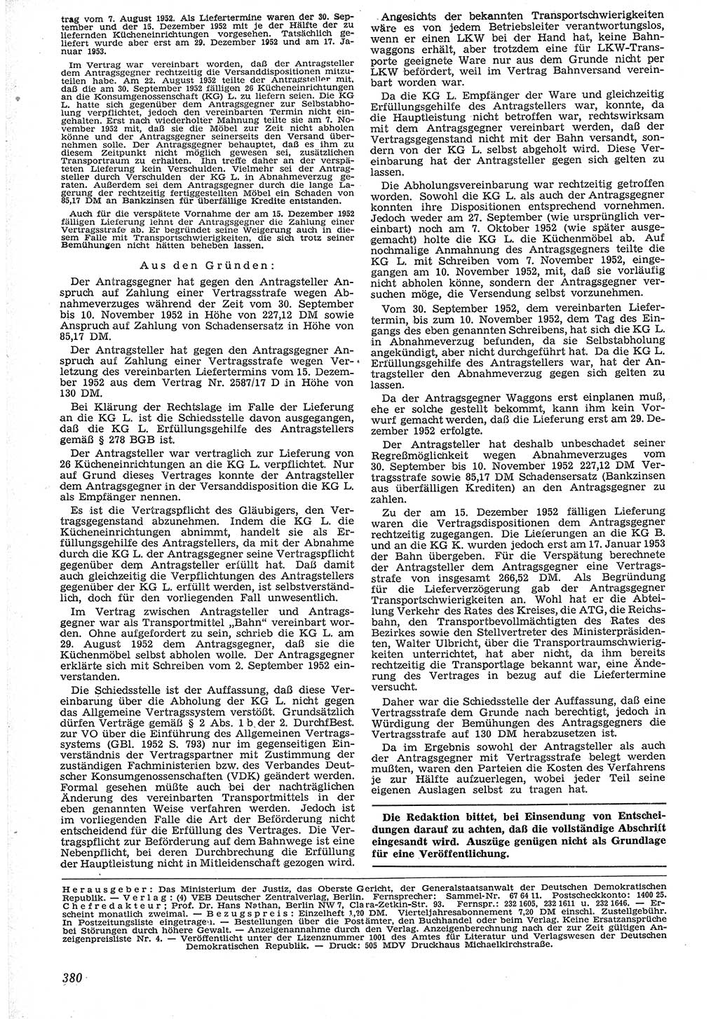Neue Justiz (NJ), Zeitschrift für Recht und Rechtswissenschaft [Deutsche Demokratische Republik (DDR)], 7. Jahrgang 1953, Seite 380 (NJ DDR 1953, S. 380)