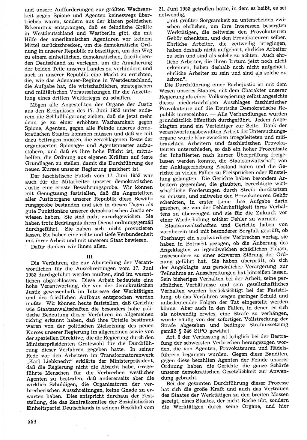 Neue Justiz (NJ), Zeitschrift für Recht und Rechtswissenschaft [Deutsche Demokratische Republik (DDR)], 7. Jahrgang 1953, Seite 384 (NJ DDR 1953, S. 384)