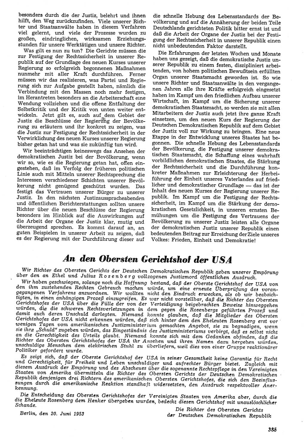 Neue Justiz (NJ), Zeitschrift für Recht und Rechtswissenschaft [Deutsche Demokratische Republik (DDR)], 7. Jahrgang 1953, Seite 385 (NJ DDR 1953, S. 385)