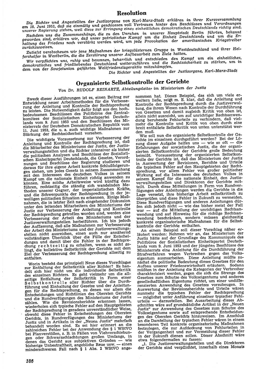 Neue Justiz (NJ), Zeitschrift für Recht und Rechtswissenschaft [Deutsche Demokratische Republik (DDR)], 7. Jahrgang 1953, Seite 386 (NJ DDR 1953, S. 386)