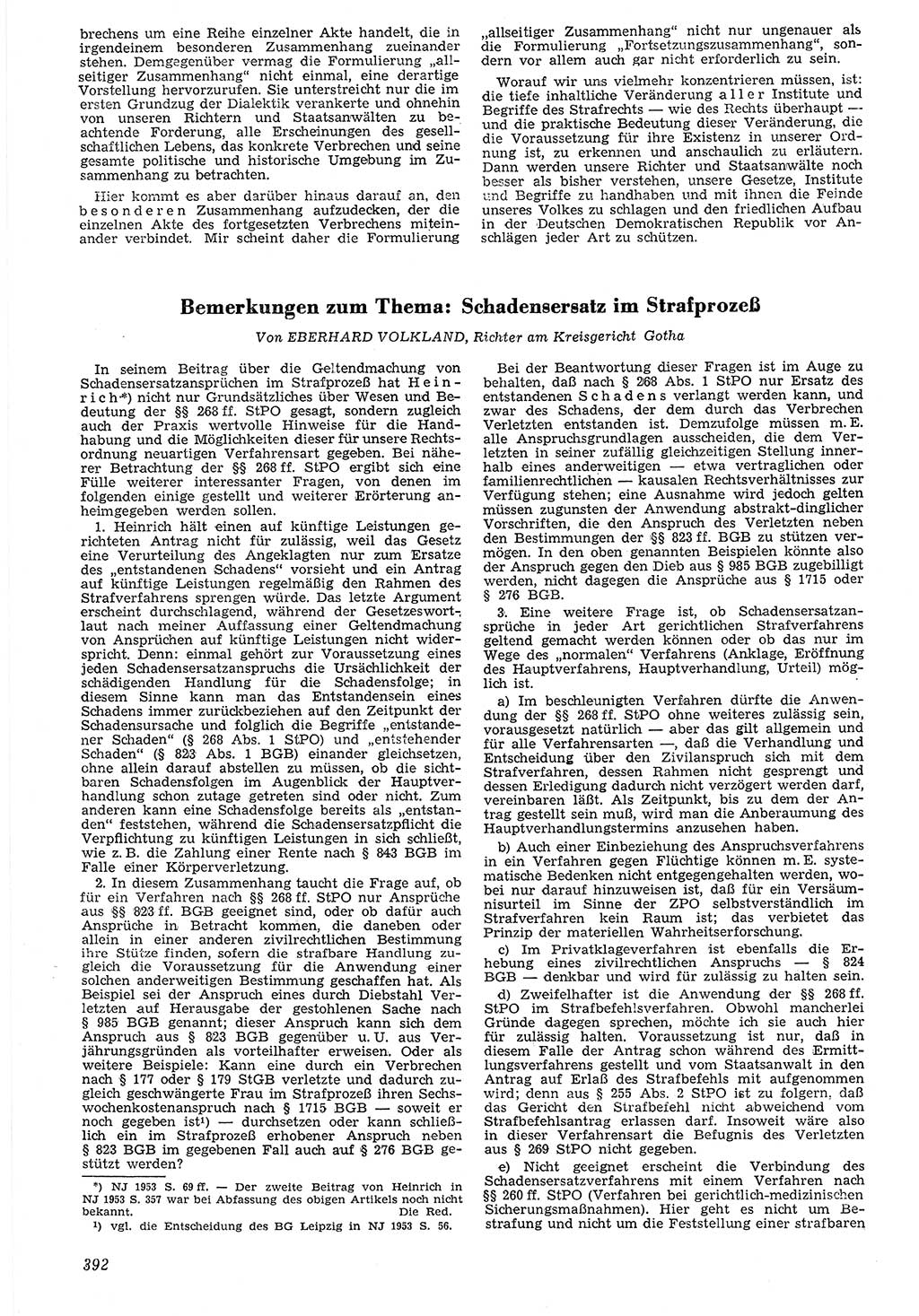 Neue Justiz (NJ), Zeitschrift für Recht und Rechtswissenschaft [Deutsche Demokratische Republik (DDR)], 7. Jahrgang 1953, Seite 392 (NJ DDR 1953, S. 392)