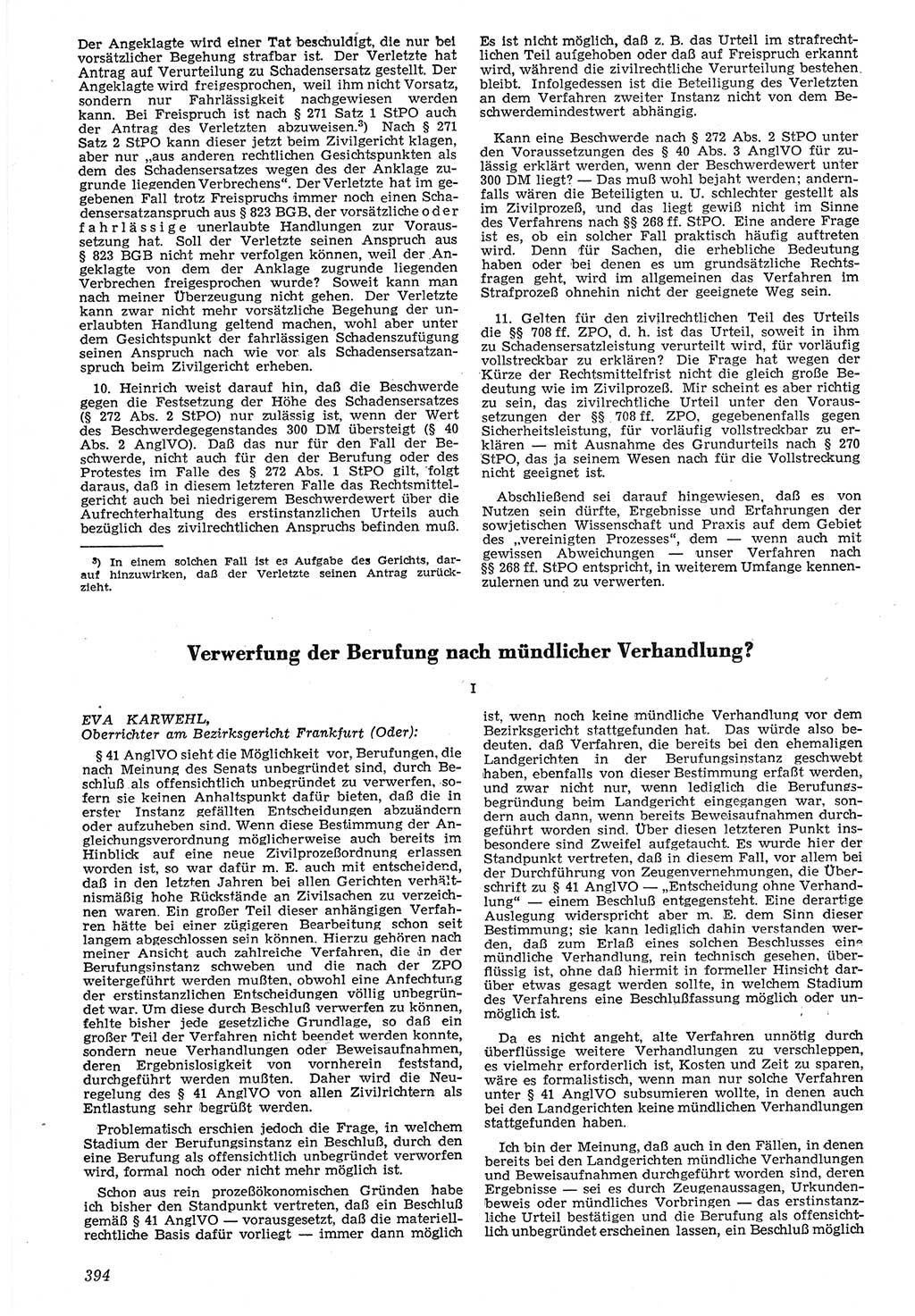 Neue Justiz (NJ), Zeitschrift für Recht und Rechtswissenschaft [Deutsche Demokratische Republik (DDR)], 7. Jahrgang 1953, Seite 394 (NJ DDR 1953, S. 394)