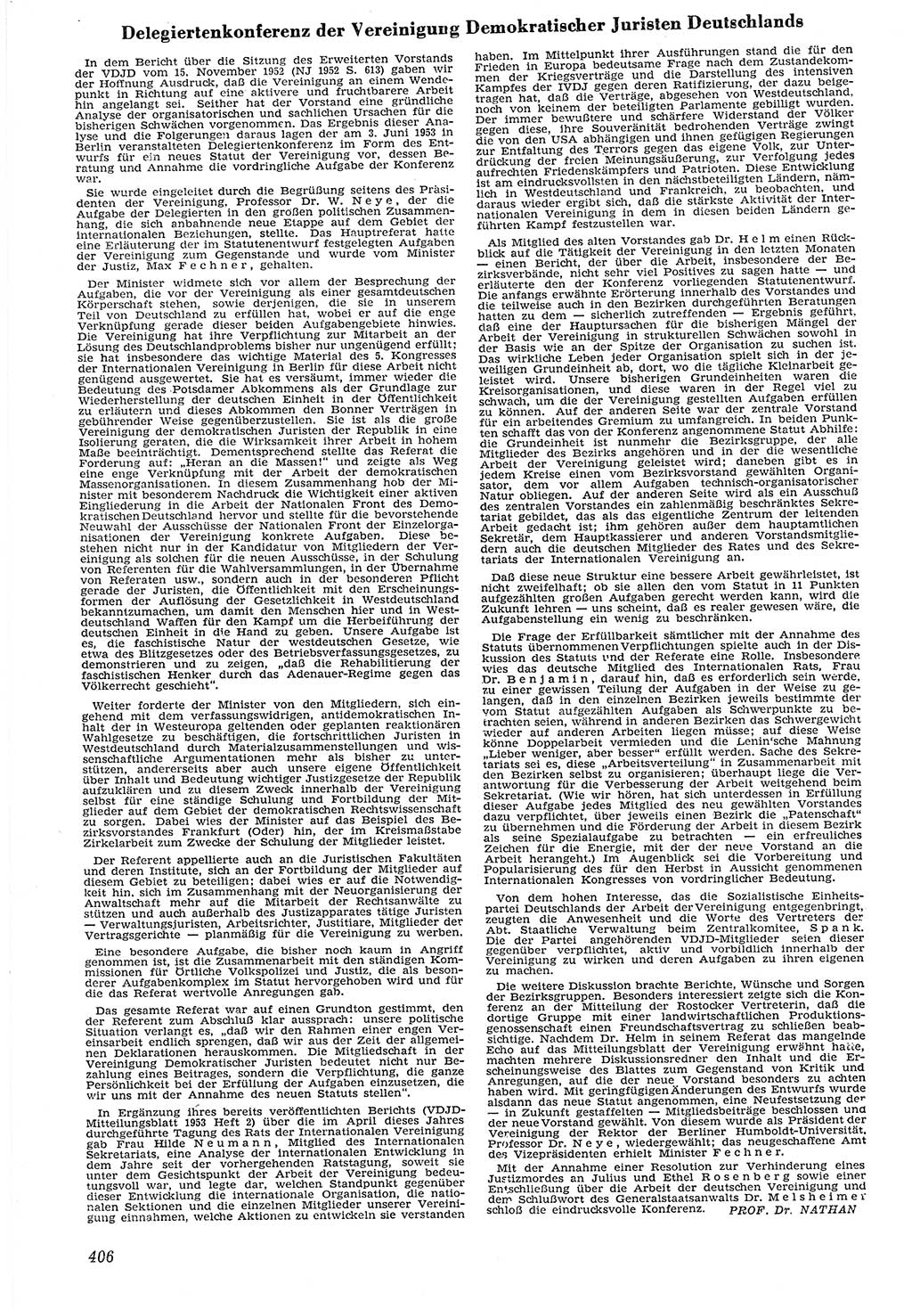 Neue Justiz (NJ), Zeitschrift für Recht und Rechtswissenschaft [Deutsche Demokratische Republik (DDR)], 7. Jahrgang 1953, Seite 406 (NJ DDR 1953, S. 406)