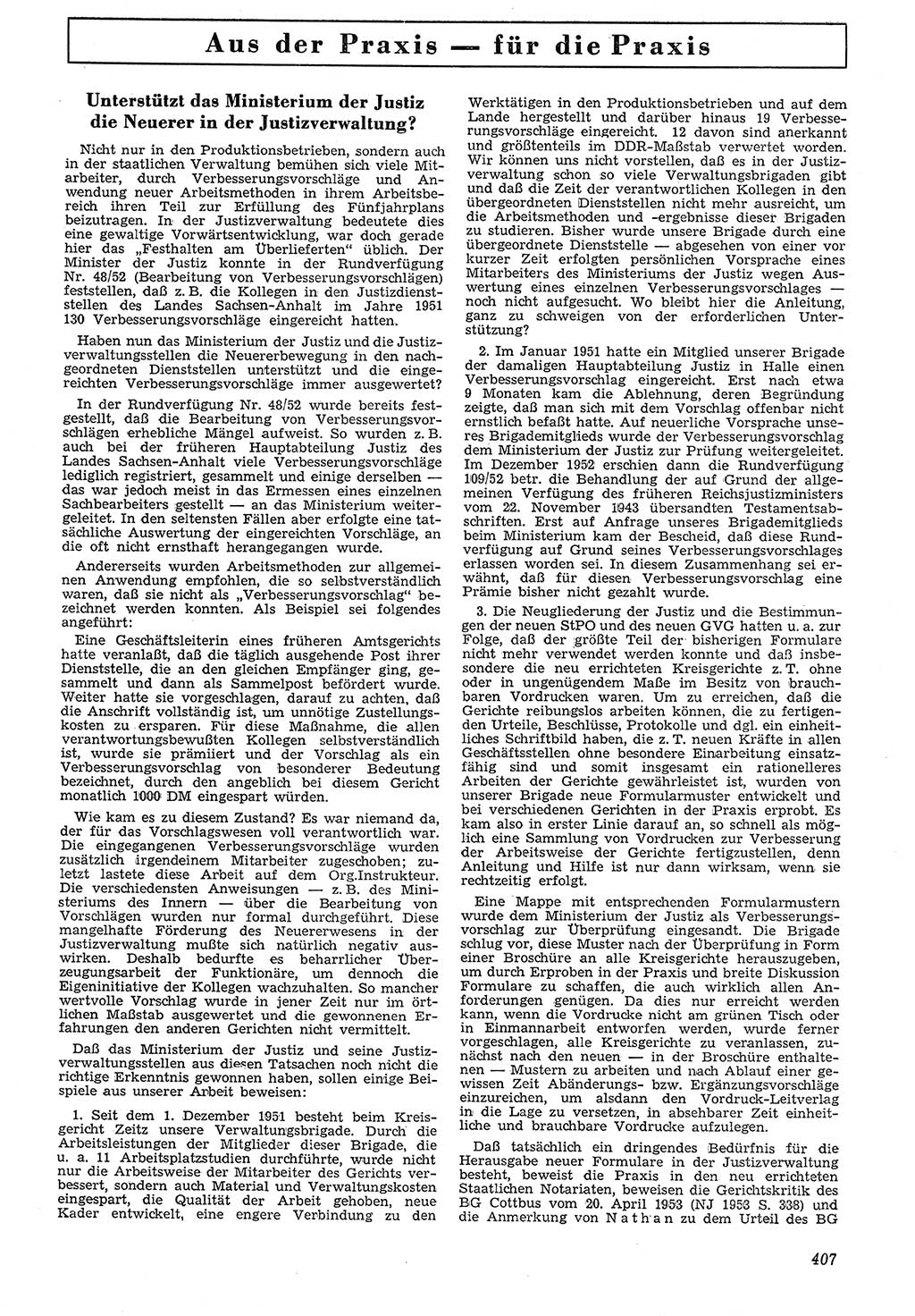 Neue Justiz (NJ), Zeitschrift für Recht und Rechtswissenschaft [Deutsche Demokratische Republik (DDR)], 7. Jahrgang 1953, Seite 407 (NJ DDR 1953, S. 407)