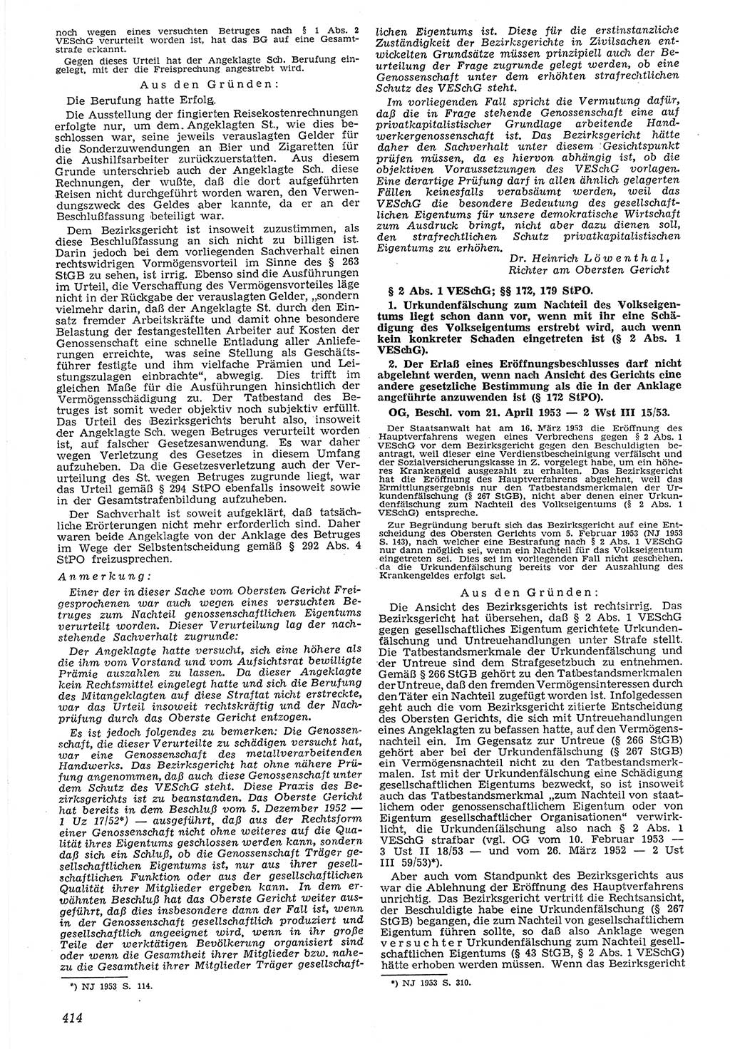 Neue Justiz (NJ), Zeitschrift für Recht und Rechtswissenschaft [Deutsche Demokratische Republik (DDR)], 7. Jahrgang 1953, Seite 414 (NJ DDR 1953, S. 414)
