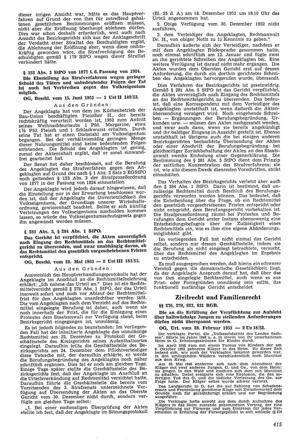 Neue Justiz (NJ), Zeitschrift für Recht und Rechtswissenschaft [Deutsche Demokratische Republik (DDR)], 7. Jahrgang 1953, Seite 415 (NJ DDR 1953, S. 415)