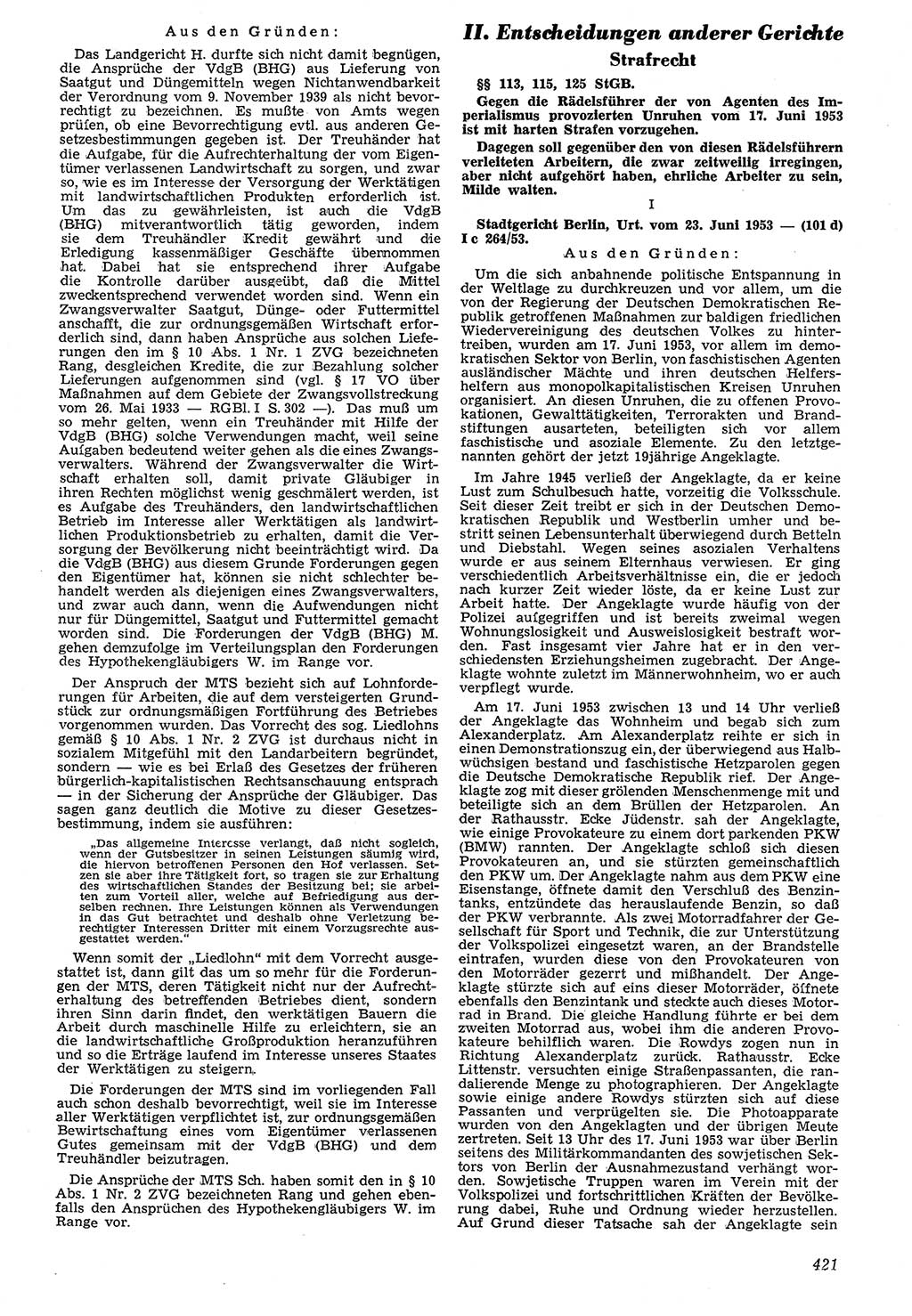 Neue Justiz (NJ), Zeitschrift für Recht und Rechtswissenschaft [Deutsche Demokratische Republik (DDR)], 7. Jahrgang 1953, Seite 421 (NJ DDR 1953, S. 421)