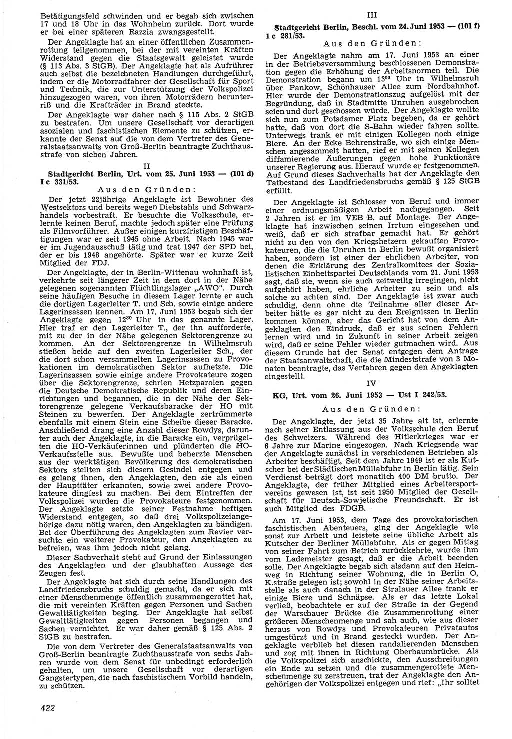 Neue Justiz (NJ), Zeitschrift für Recht und Rechtswissenschaft [Deutsche Demokratische Republik (DDR)], 7. Jahrgang 1953, Seite 422 (NJ DDR 1953, S. 422)